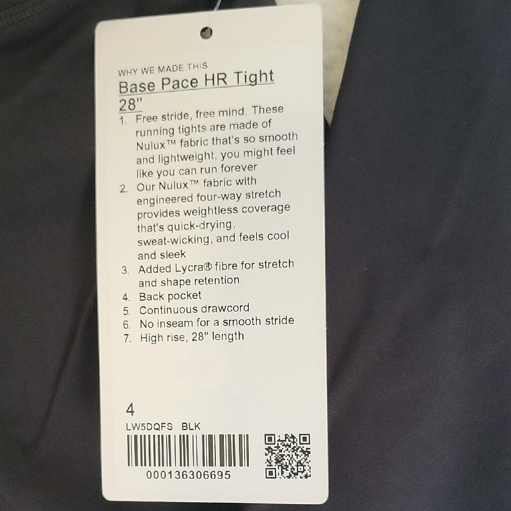 lululemon athletica Base Pace High Rise Black Tights 28in Length - Size 4 - Picture 2 of 5